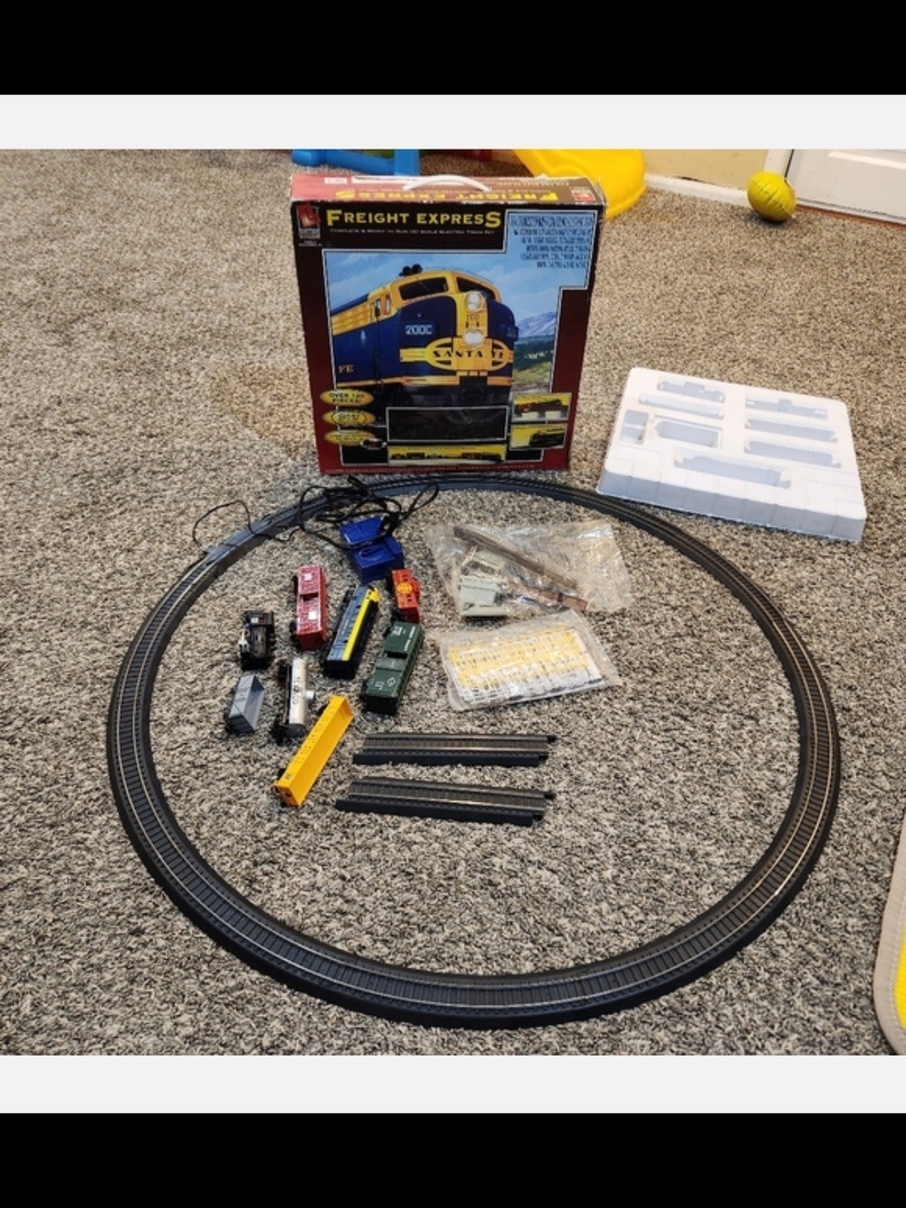 Vintage Freight Express Toy Train Set with Black Track With Extras